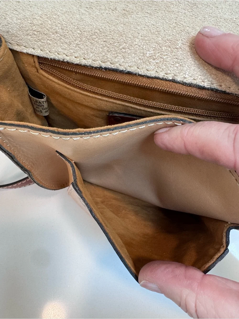 Patricia Nash Two-Tone Saddle Crossbody in Tan and Brown - Picture 8 of 9